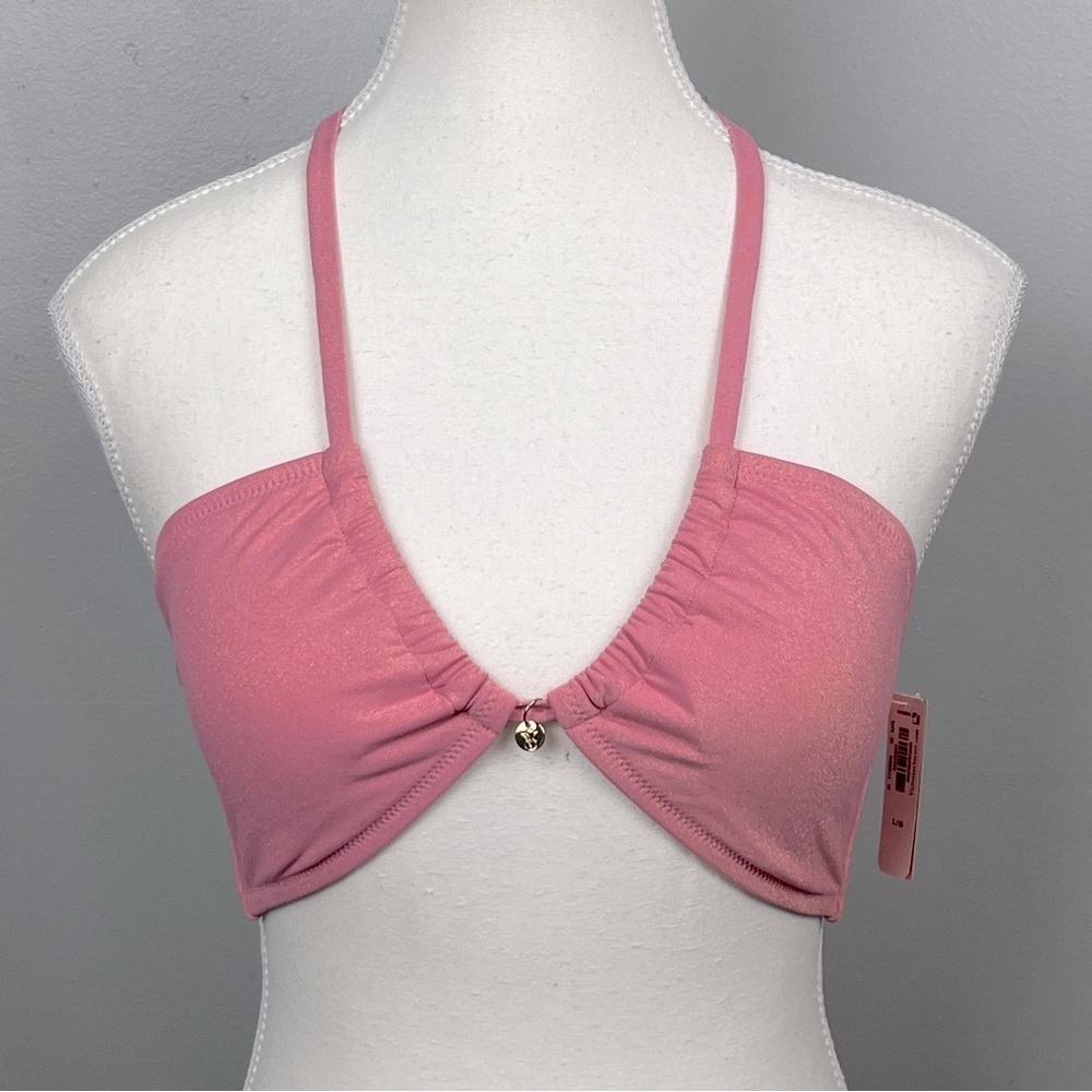 NWT Victoria’s Secret pink w/metallic sparkle drawstring halter bikini top, L.